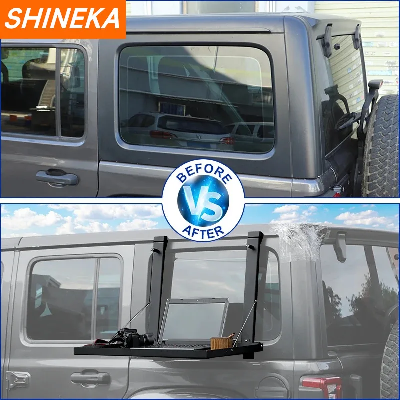 SHINEKA Car Rear Window Glass Armor Protective Frames Foldable Storage Shelf For Jeep Wrangler JL 2018 Up Exterior Accessories