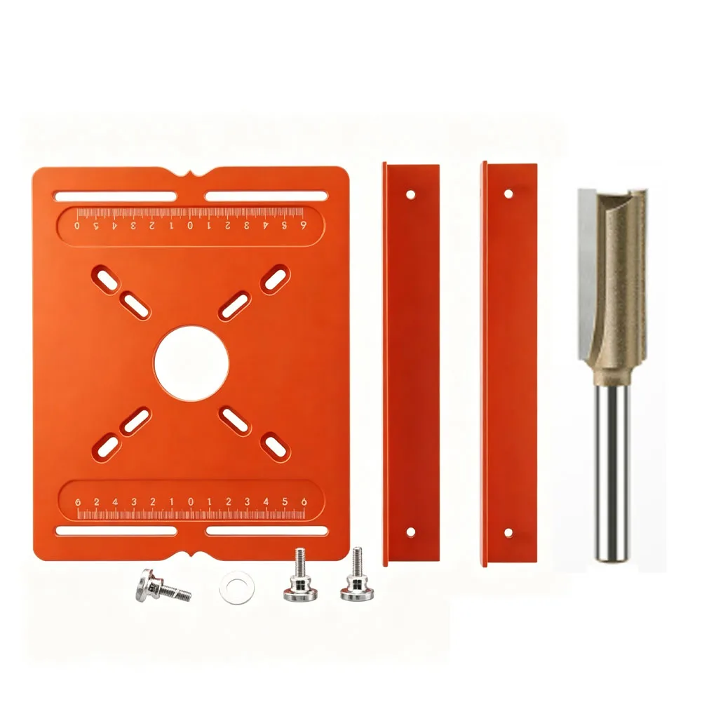 Aluminum Alloy Router Guide Fence 210x168x6mm Orange Color Dual Scale Engraving for Reliable Woodworking Results
