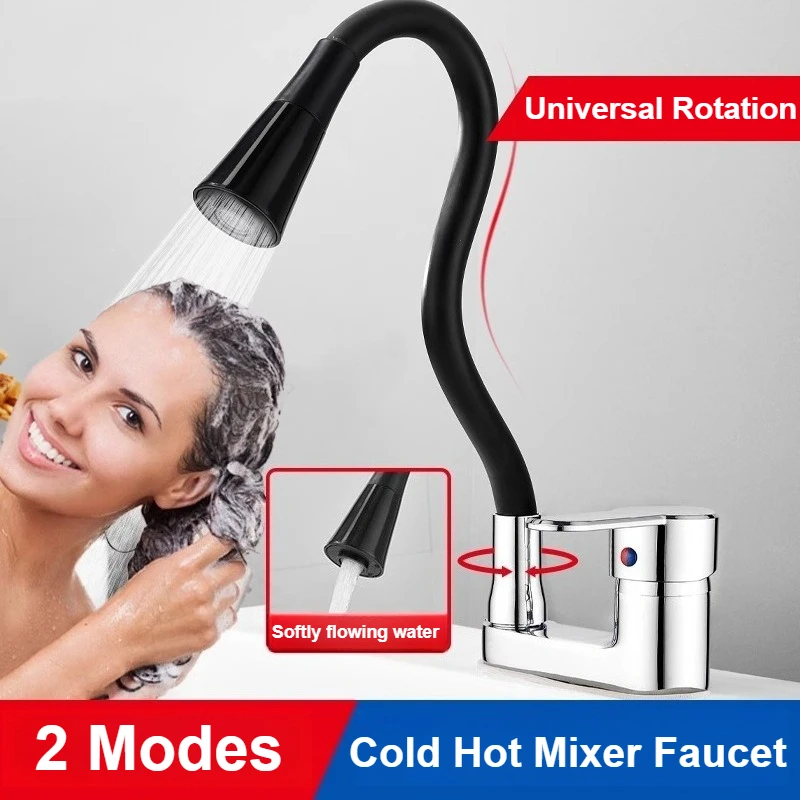 

Kitchen Faucet Household Bathroom Mixer Tap Kitchen Sink Faucet 360° Rotation Flexible Hose Double Hole Faucets Deck Mounted