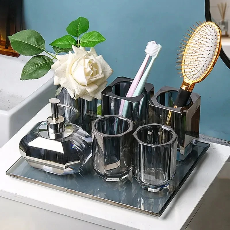 Crystal Lotion Bottle Soap Dish Tray Shampoo Shower Gel Bottles Home Bathroom Mouthwash Cups Toothbrush Holder Cotton Swab Boxes