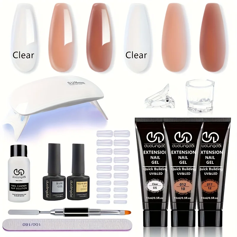 

Poly Extension Gel Nail Set Clear White Pink Poly Nail Gel With Base Coat Top Coat for Finger Art and Home DIY French Manicure