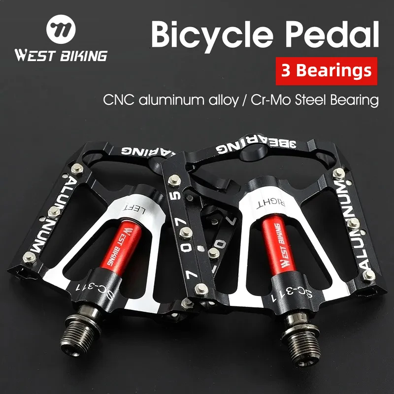 WEST BIKING MTB Bicycle Pedals Ultralight CNC Aluminium Alloy Anti-Slip Road Bike Flat Pedals Cycling 3 Bearing Bike Pedals BMX