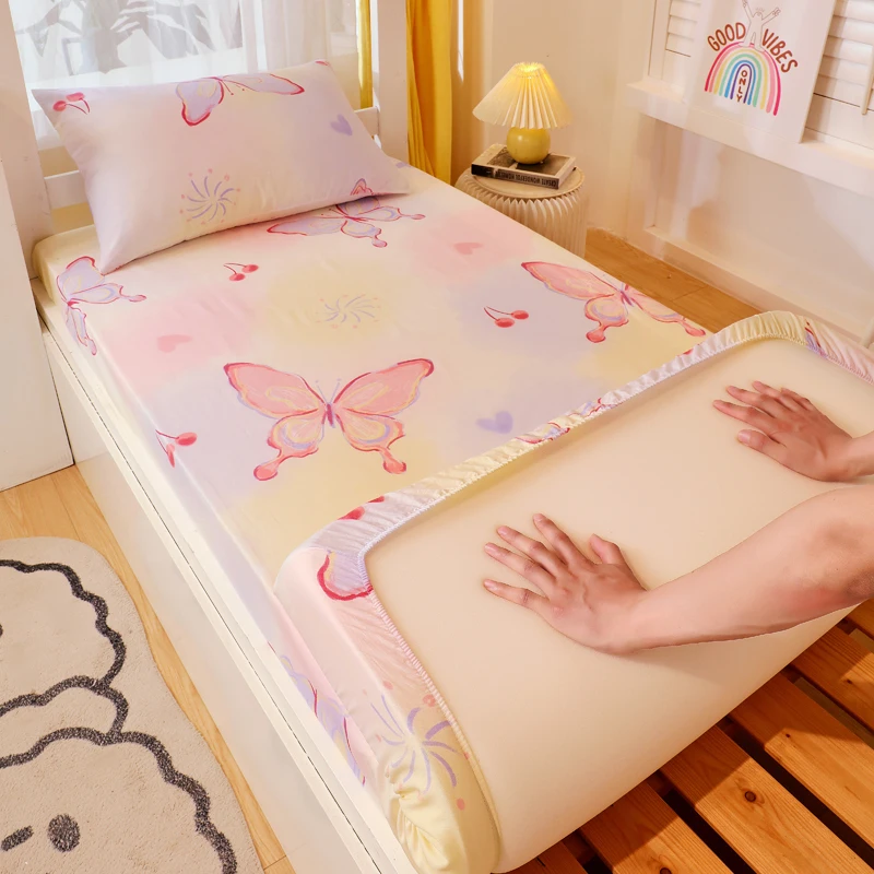 

StrawBerry 100% Cotton Bedsheet Cartoon Print Fitted Sheet Adults Kids Bed Cover Skin-friendly Bed Linen sabanas with pillowcase