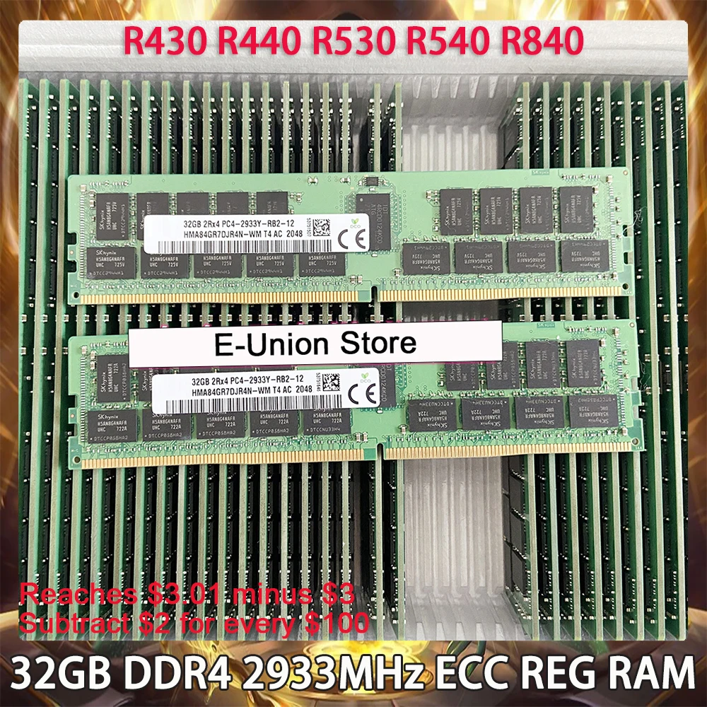 32GB DDR4 2933MHz ECC REG RAM For DELL R430 R440 R530 R540 R840 Server Memory Works Perfectly Fast Ship High Quality