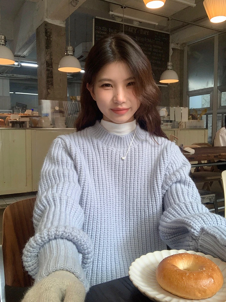 

Женский трикотажный свитер с длинным рукавом-фонариком, в стиле харадзюку