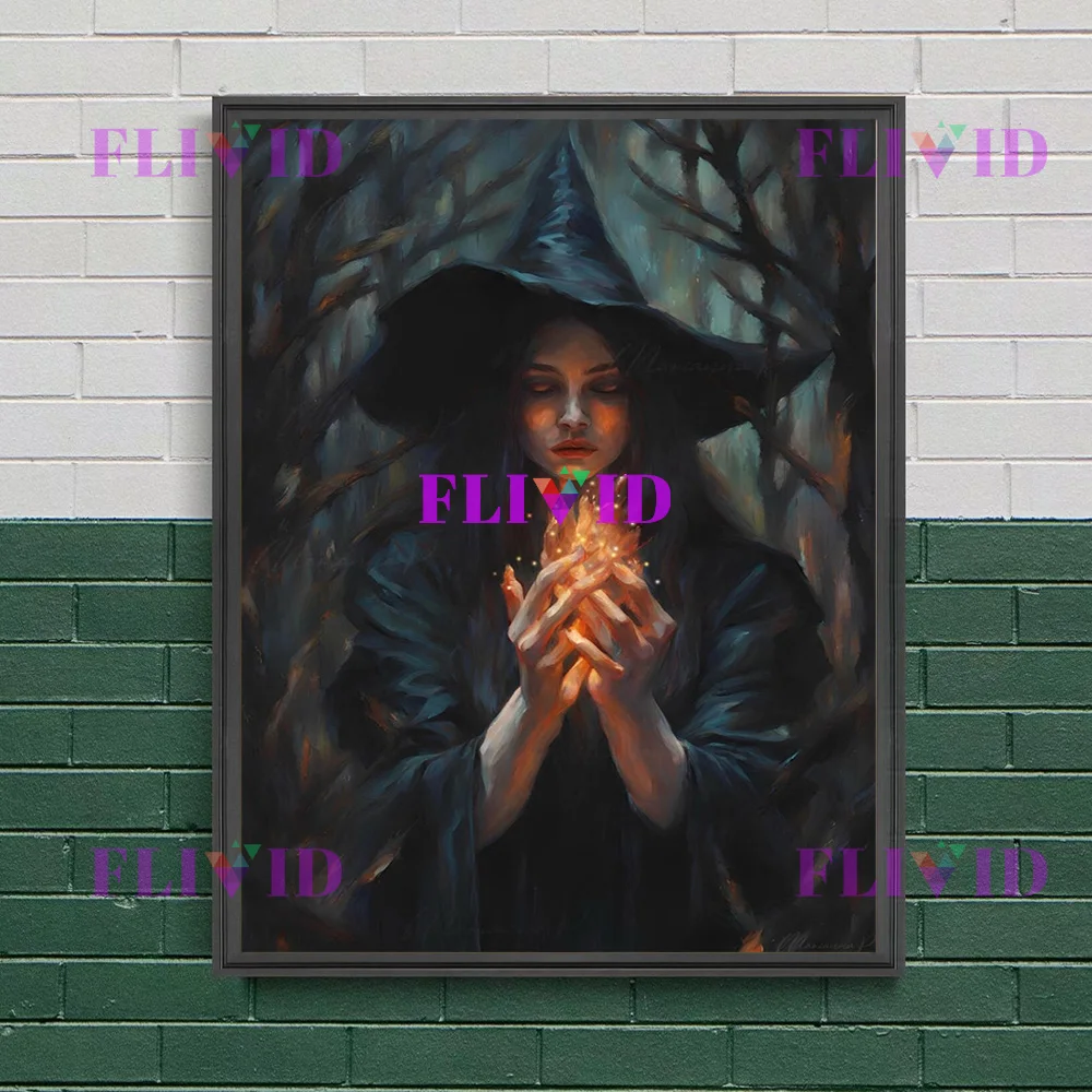 Elemental Witch Abstract Wall Art Canvas Painting,Dark Academia Art,Rustic Witchcraft Art Poster And Print Home Decor Unframed