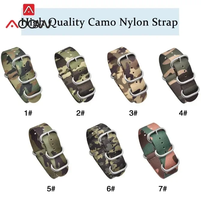 Durable Nylon Strap 20mm 22mm Stainless Steel Ring Buckle Camo Military Men Replacement Bracelet Watch Band Accessories