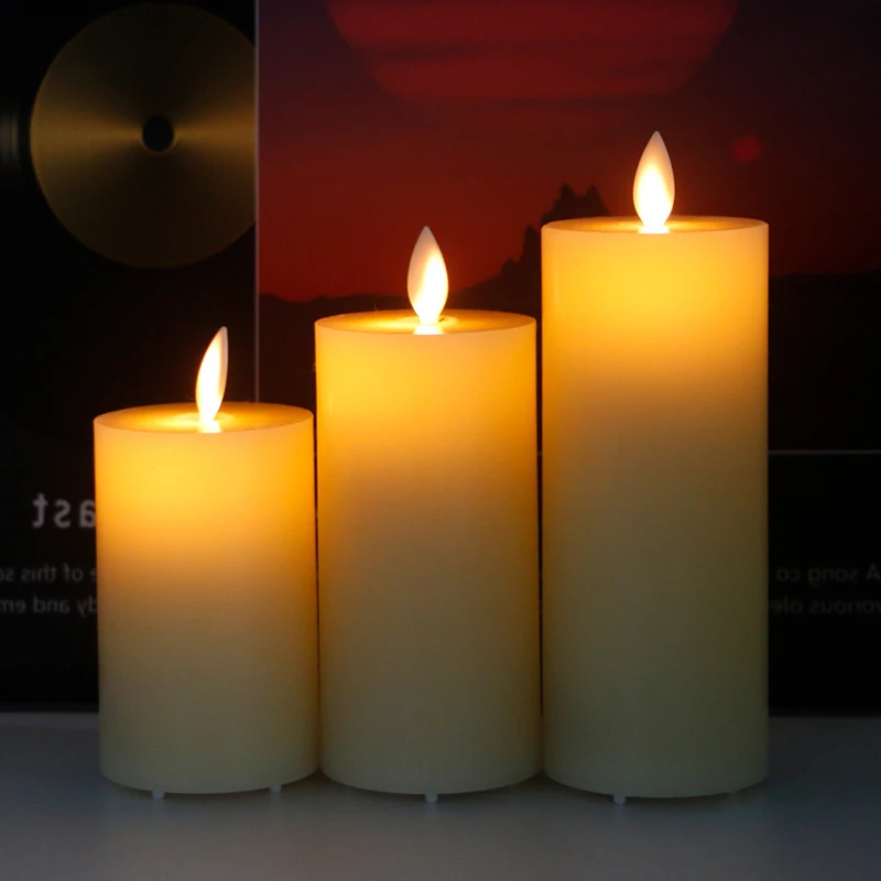 3X DC Rechargeable paraffin Candles Battery Operated Flickering Window Lamp ,Flameless  Long Lasting Real Wax LED Pillar Candle