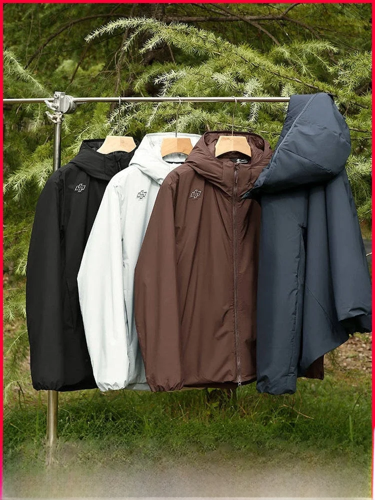 

Sorona Cotton Men's Outdoor Warmth Sportswear Hooded Water-Resistant Cotton Jaet Pure Color Trendy Autumn Winter Coat