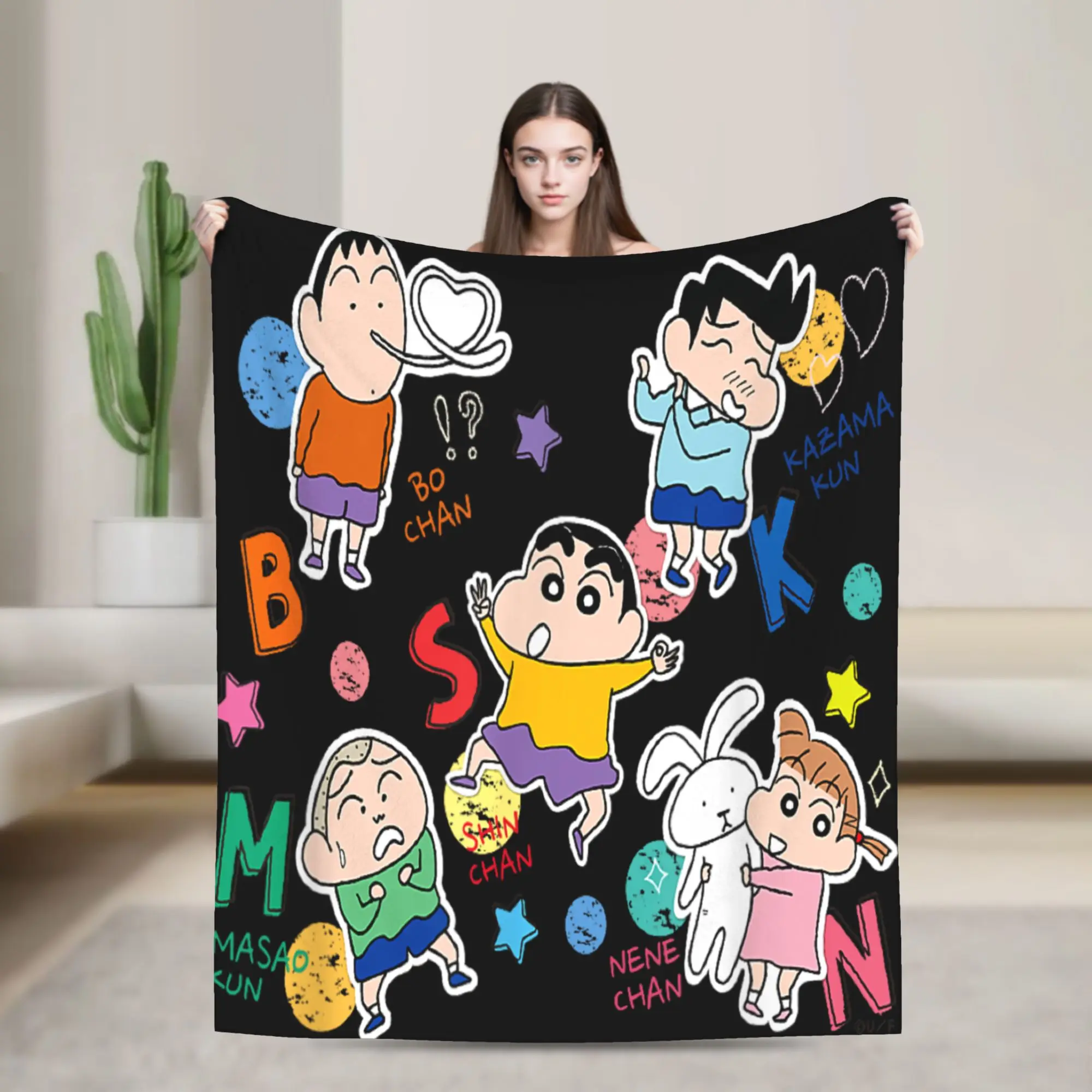 Crayon Shin-chan Wool Blankets Satou Masao Nini Tooru Bochan Custom Throw Blanket for Home 150*125cm Bedspreads