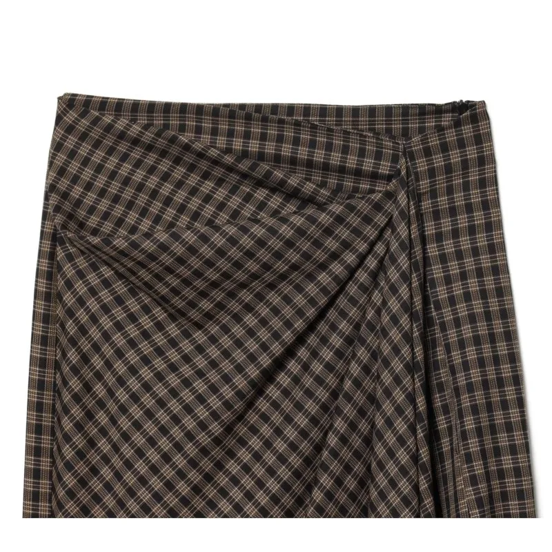 Women's Pleated Plaid Skirt 2025 New Autumn Winter Elegant Retro Mid Waist A-Line Skirts Casual Fashion Female Skirts Slit Hem