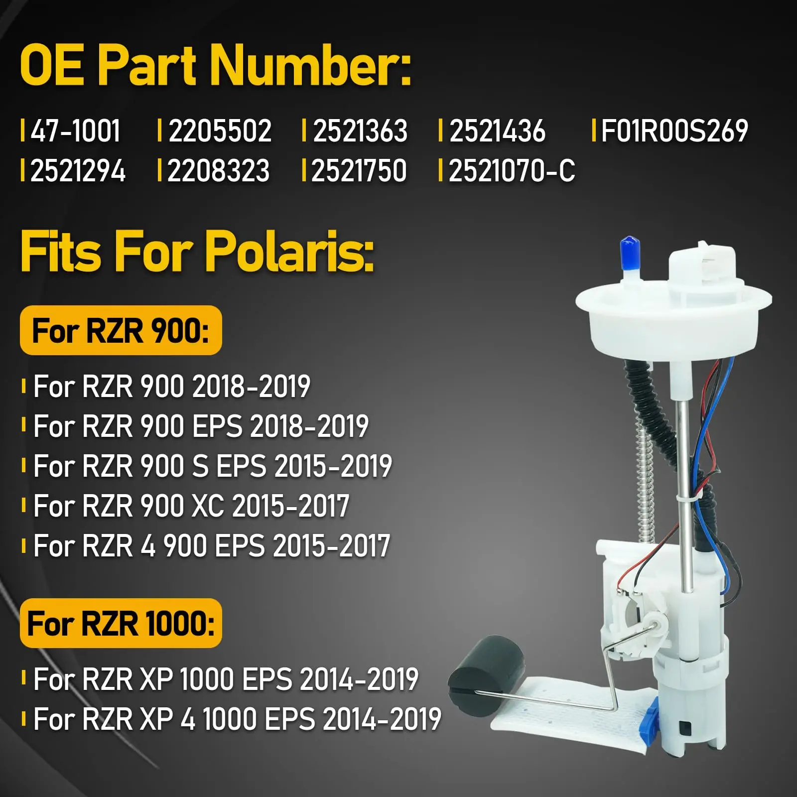 

EFI Fuel Pump Assembly for Polaris For RZR 1000 XE 900 S E 2015-2020 Includes Transmitter Unit Float Arm and Fuel Filter