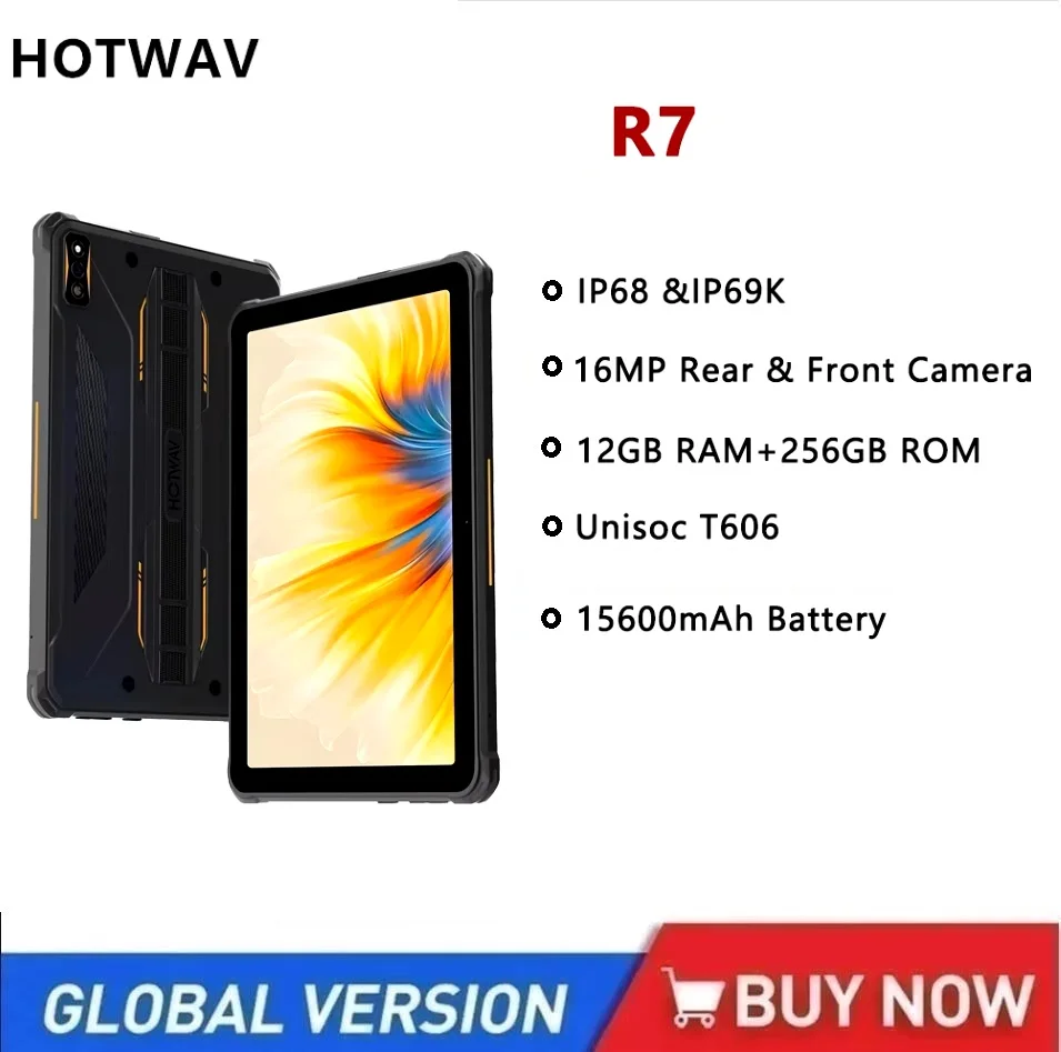 HOTWAV R7 Tablets Robustos Android 13 15600mAh Bateria Pad 10.1 ''HD + 12GB(6 + 6) 256GB OTG 20W Carregamento Rápido Tablet PC