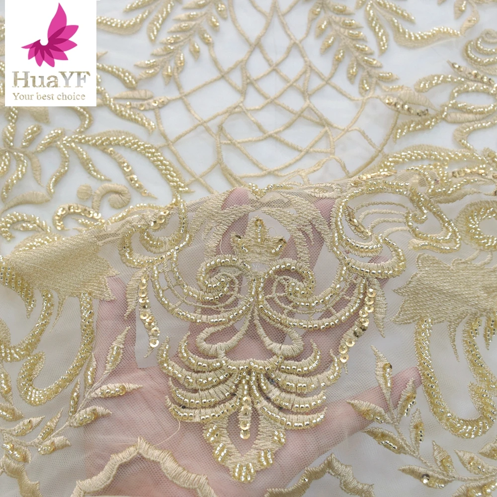 

1 Yard French Luxury Bridal Pure White Pearl Lace Fabric Lace for Women Dress Material HY2340