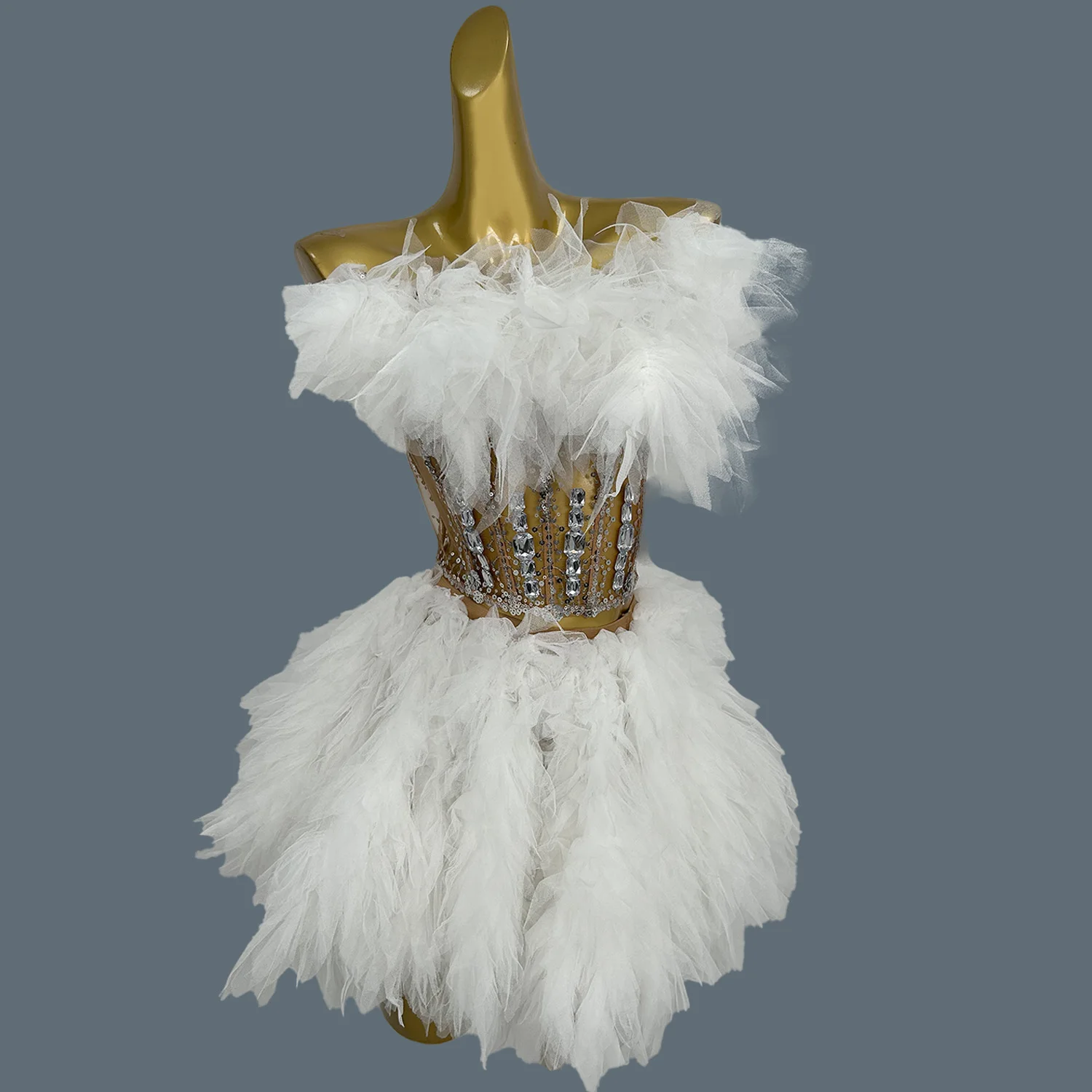 ชุดเซ็ต 2 ชิ้น เสื้อผ้าแฟชั่นผ้าโปร่ง กระโปรงสั้น สำหรับผู้หญิง งานปาร์ตี้ งานเลี้ยงฉลองวันเกิด ถ่ายรูป ชุดเต้นรำ ชุดแต่งกายวิบวับ Baozha