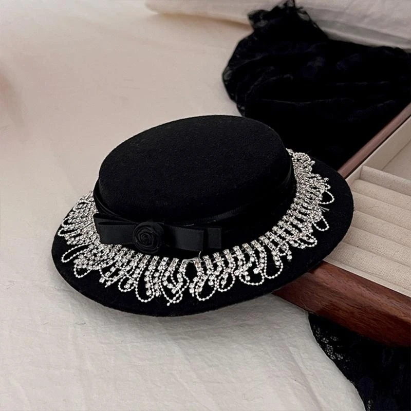 Handcraft Gothic Bowknot Small Hat Hair Clip with Vintage Charm Pendant 15UB