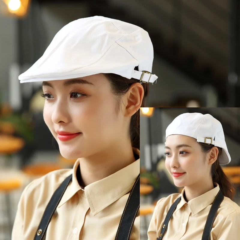 Restaurant Kitchen Cooking Caps Bakery Cafe Waiter Work Hats Cotton Adjustable Casual Beret Solid Color Catering Hotel Cook Caps