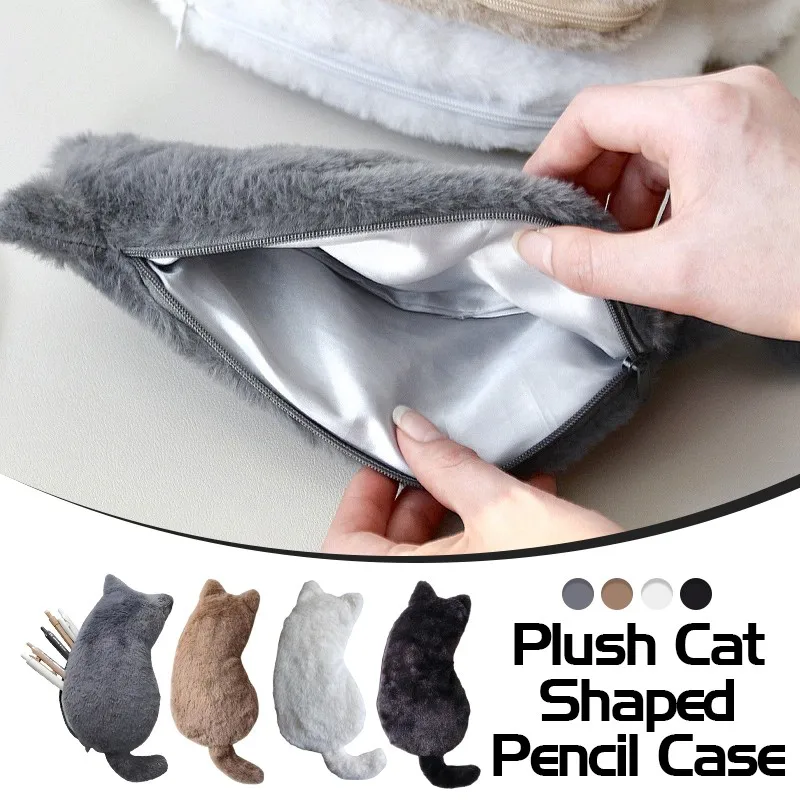 

12x25cm Cute Plush Cat Pencil Case Stationery Box Lightweight Large Capacity Pencil Bag Available Pen Bag School Supplies
