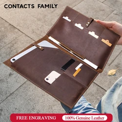 Genuine Cow Leather Case For iPad Pro 12.9 Air/Pro 13 Galaxy Tab S9+ S8+ Portfolio Folio Cover with Pencil Holder Sleeve Case