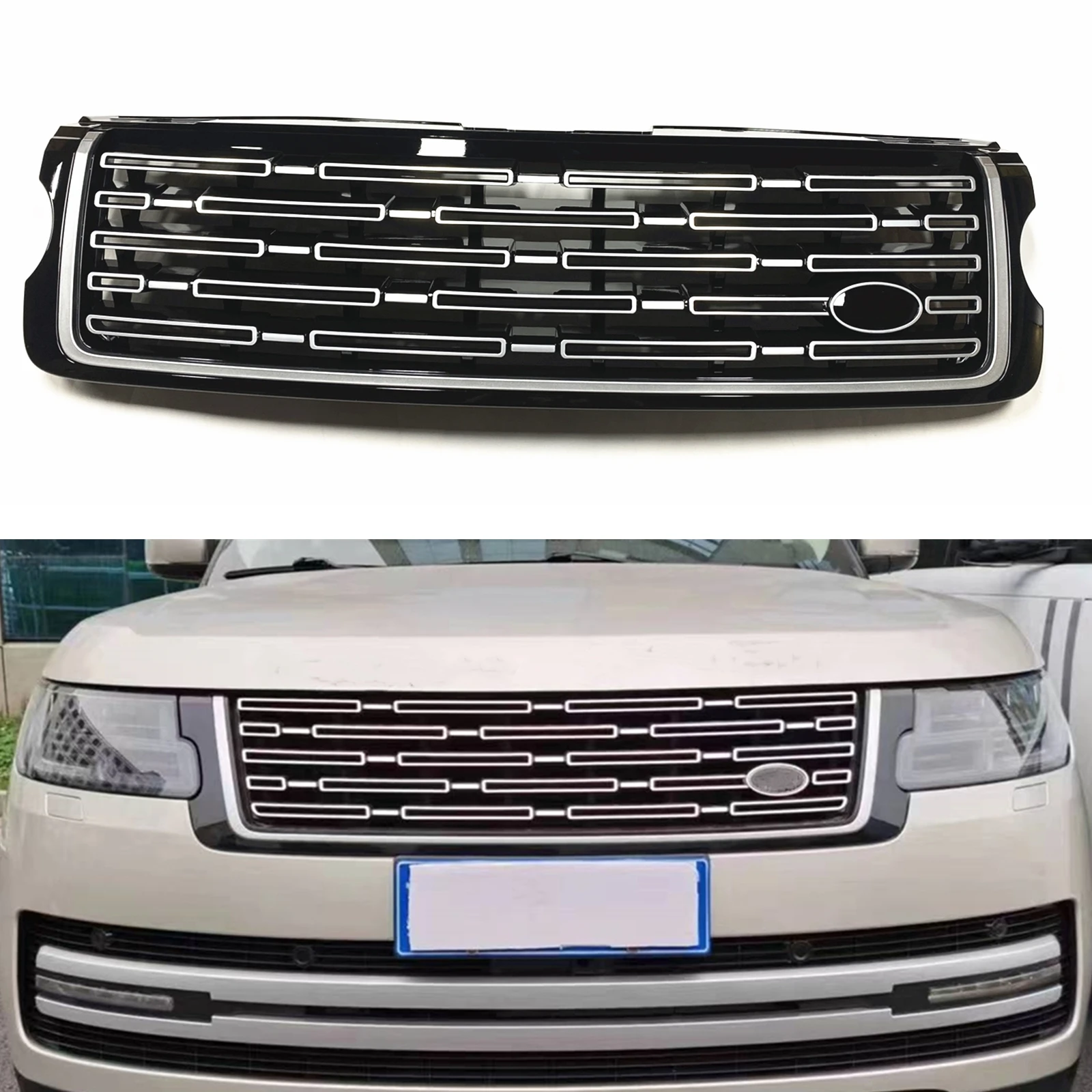 Front Grille For Land Rover Range Rover Vogue L405 2013 2014 2015 2016 2017 Black-Chrome/Black Upper Bumper Hood Mesh Grid Grill