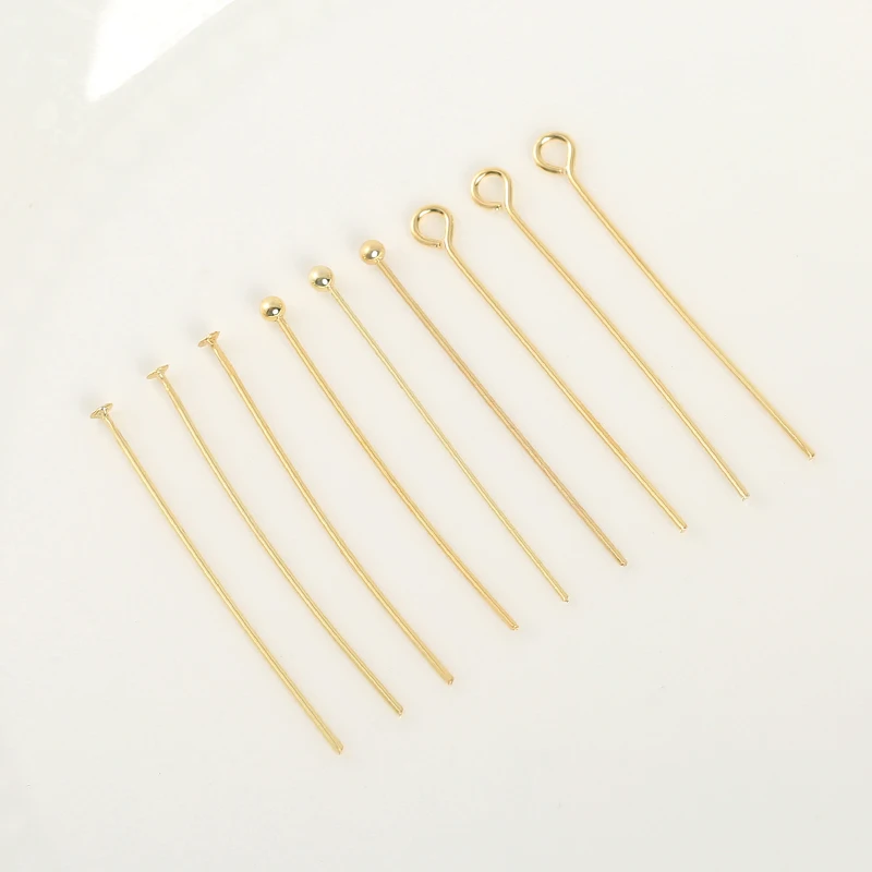 No Fade 50PCs 18K Real Gold Plated Ball/Flat /Eye Head Pins For DIY Jewelry Making Supplies Copper Headpin Accessories Findings