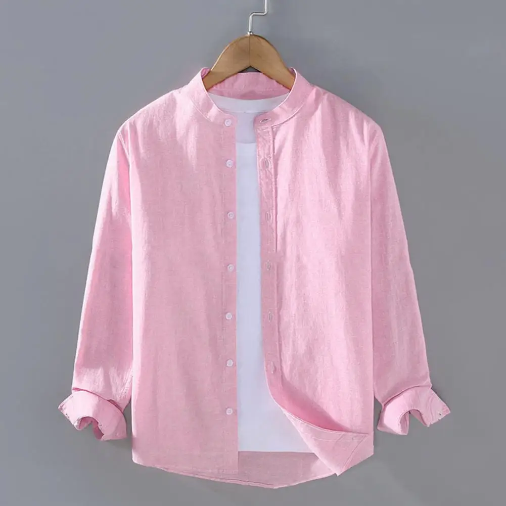 Men Cardigan Shirt Stylish Men's Stand Collar Cardigan Shirt Coat with Single-breasted Design Soft Casual Fabric Plus for Fall