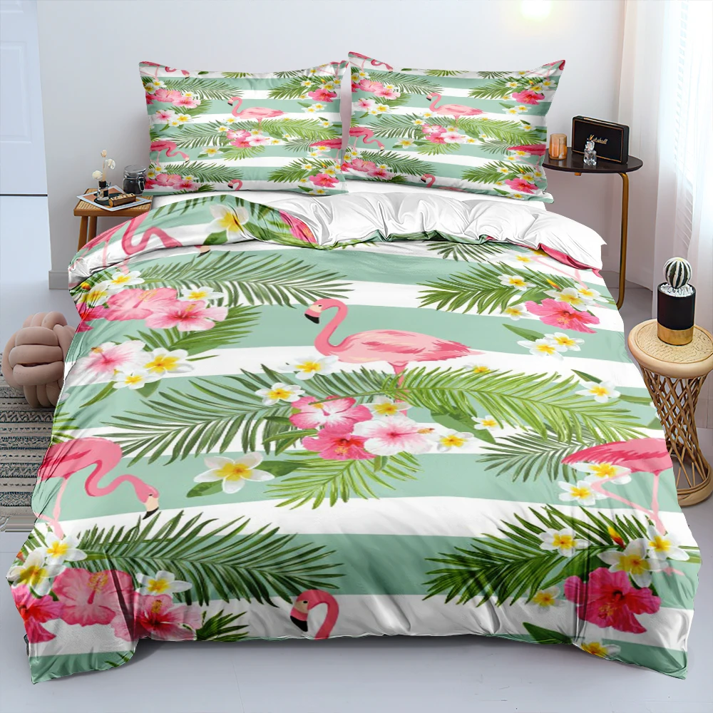 Animal Comforter Covers 3D Custom Design Flamingo Quilt Cover Sets Pillow Cases 160*200cm Full Twin Double Size Black Bedclothes