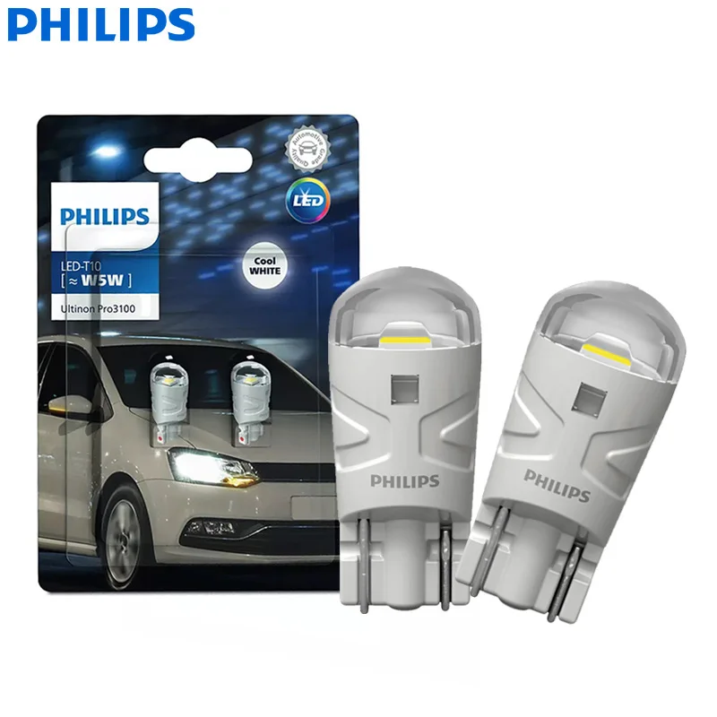 PHILIPS Genuine T10 Ultinon Pro3100 LED Bulb Cool‑White 12V W5W Auto Parking Lamp Position Light Original Car Signal Lights Pair