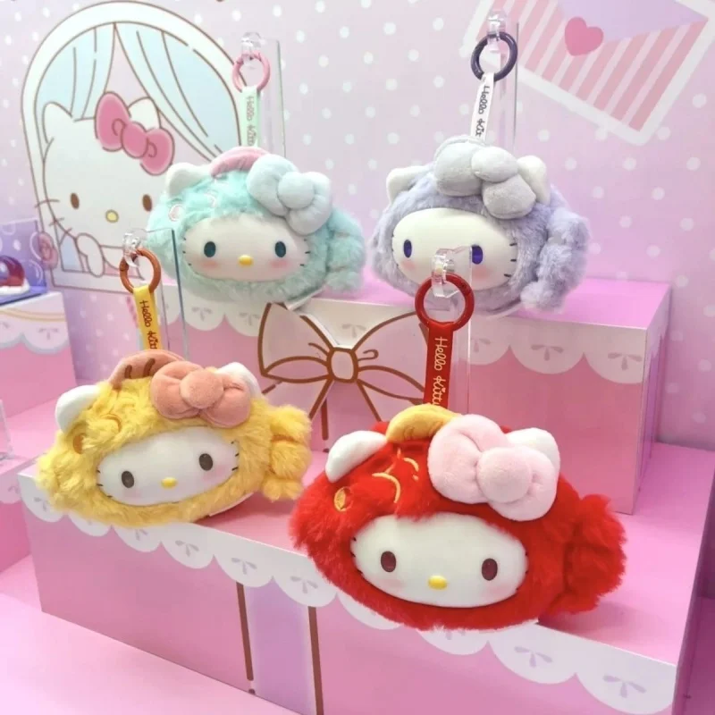Sanrio Hello Kitty Dopamina Colore Fiocco Vinile Koi Gatto Morbido Peluche Portachiavi Studente Zainetto Ornamento Decorazione Appesa Regalo
