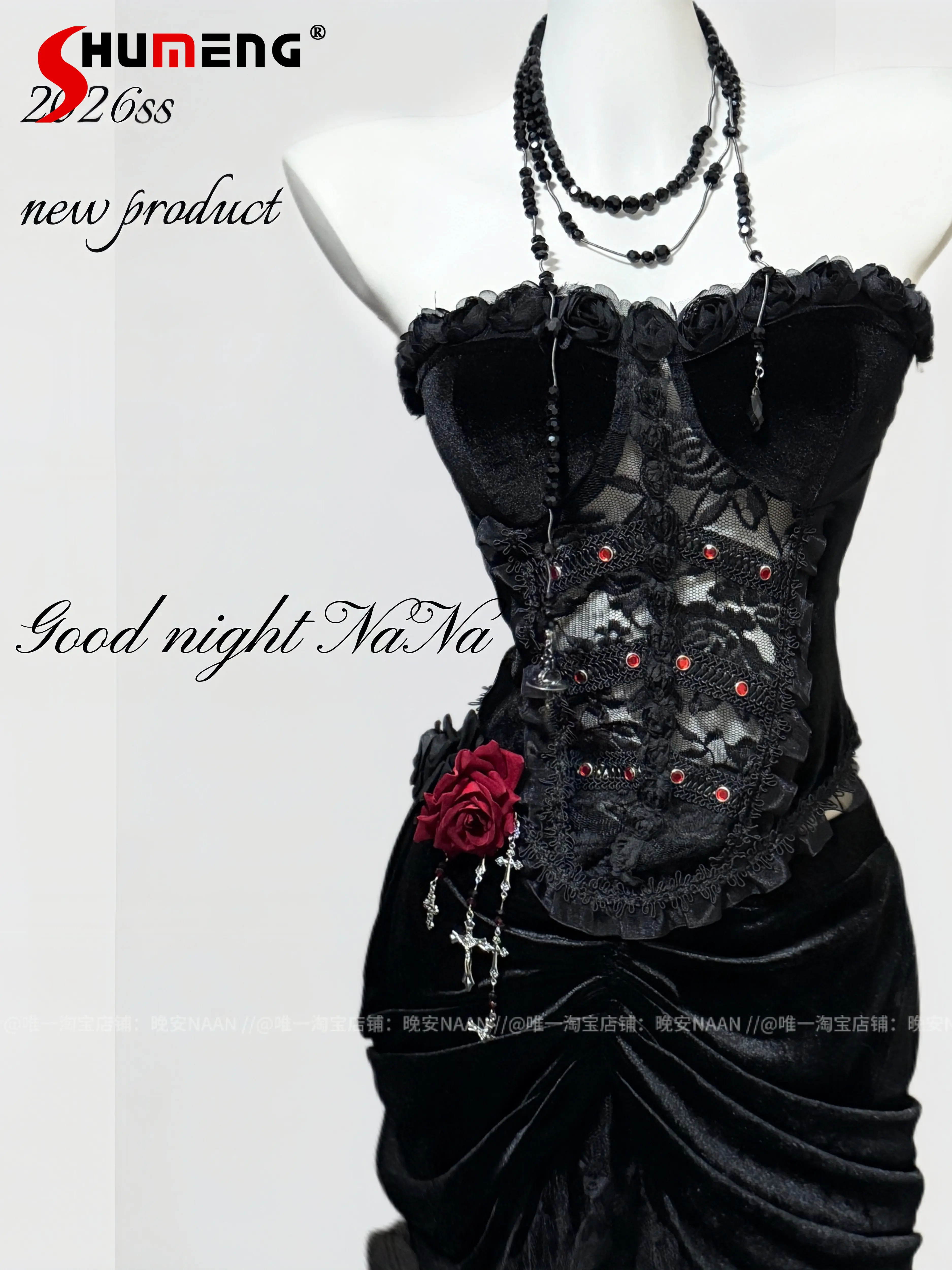 

Original Subculture Gothic Dark Women's Matching Sets Spring Summer New Sweet Cool Fashion Tub Top Lace Long Skirt 2-piece Set