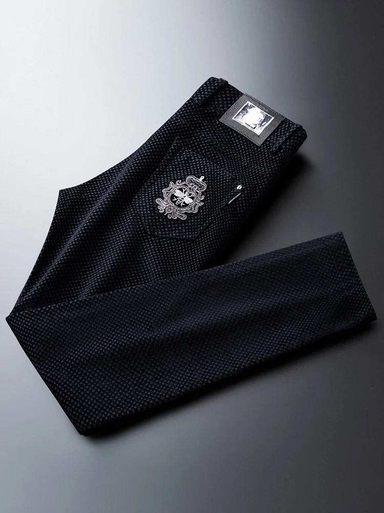 

Winter Bla Corduroy Men's Slim Fit Casual Pants Embroidered Thiened Busin Trousers Faionable Urban Sle