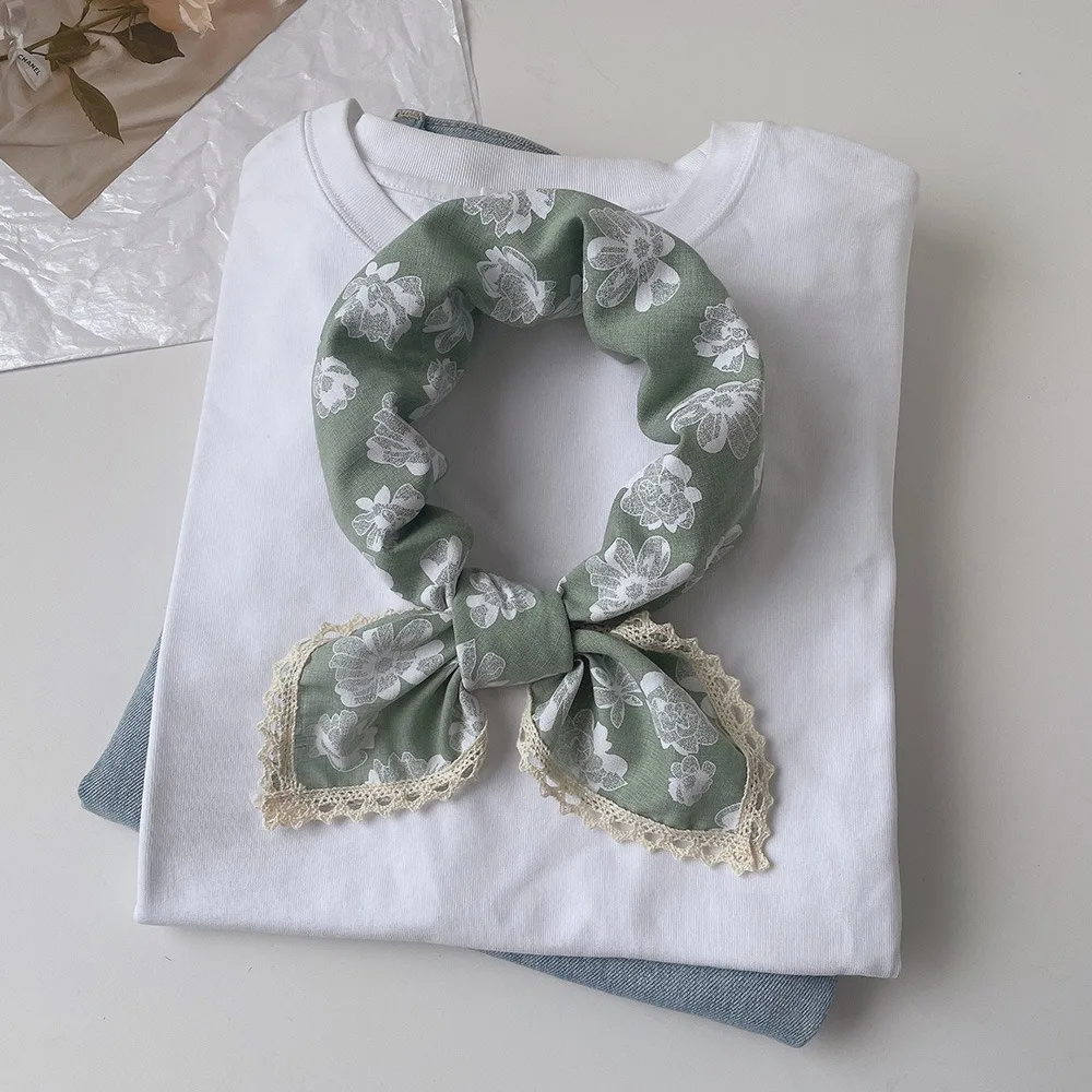 

Sweet Cotton Linen Square Scarf Pastoral Style Flower Headband Printed Silk Scarf Collocation Clothing Accessories 60cm