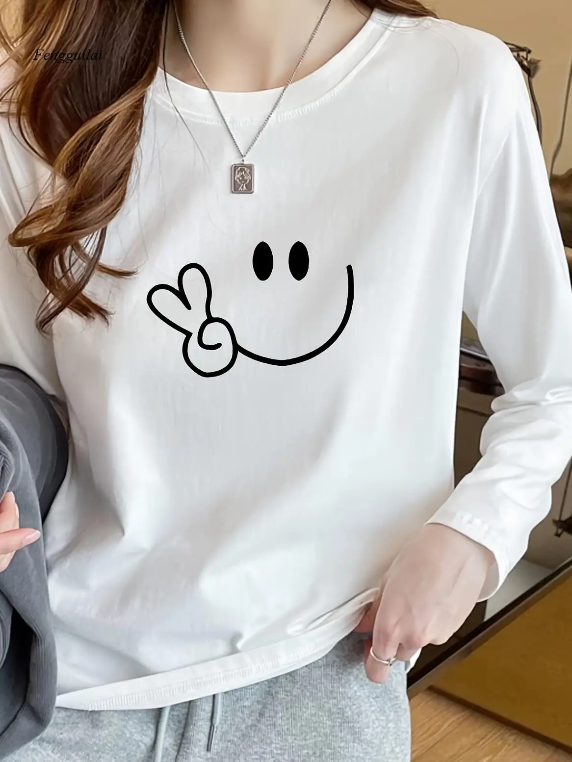 Long Sleeve T-Shirt - Soft Pure Non-See-Through Blouse, Elegant White Everyday & Formal Tops for Fall/Winter Layering