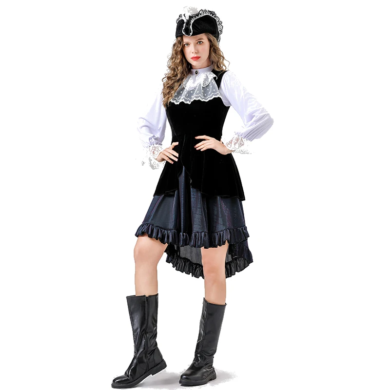 

5Pcs/Set Adult Carnival Halloween Pirate Costume Women Drama Stage Performance Pirates Captain Jack Role Play Gothic Fancy Dress