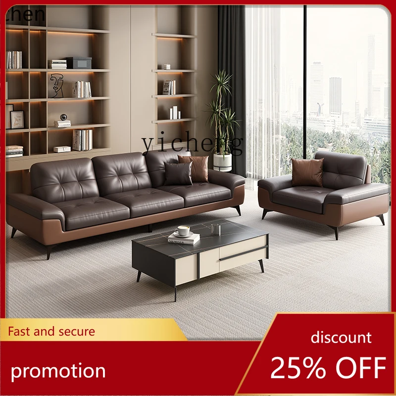 

YFY Genuine Leather Office Sofa for Reception, VIP Guests, Business Negotiations, Three-Seater with Coffee Table Set