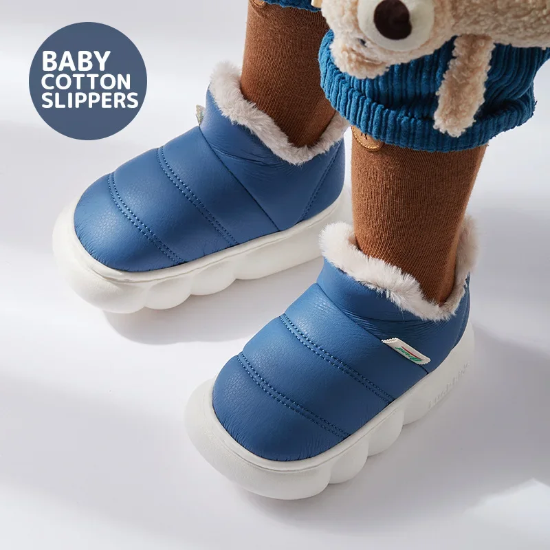 Children Cotton Slippers PU Thermal Baby Cotton Shoes Boots for Kids Girls Winter Shoe for Girl Kids Bota Infantil Sapato 2024