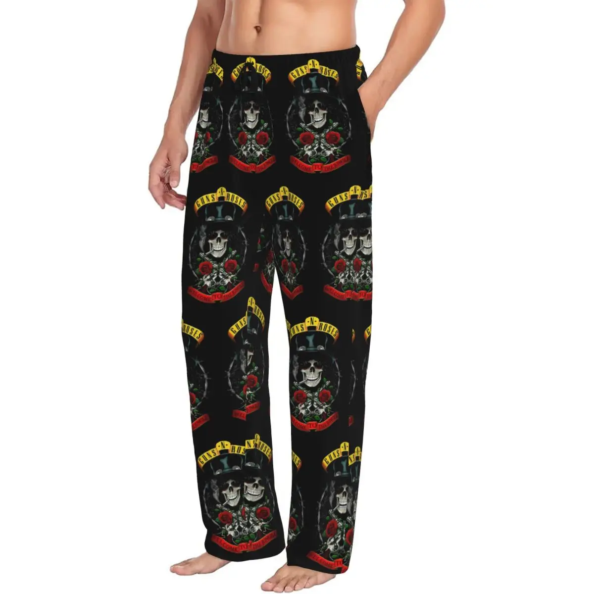 Custom Guns N Roses Pajama Pants for Men Hard Rock Sleepwear Lounge Sleep Bottoms Stretch with Pockets - view 2