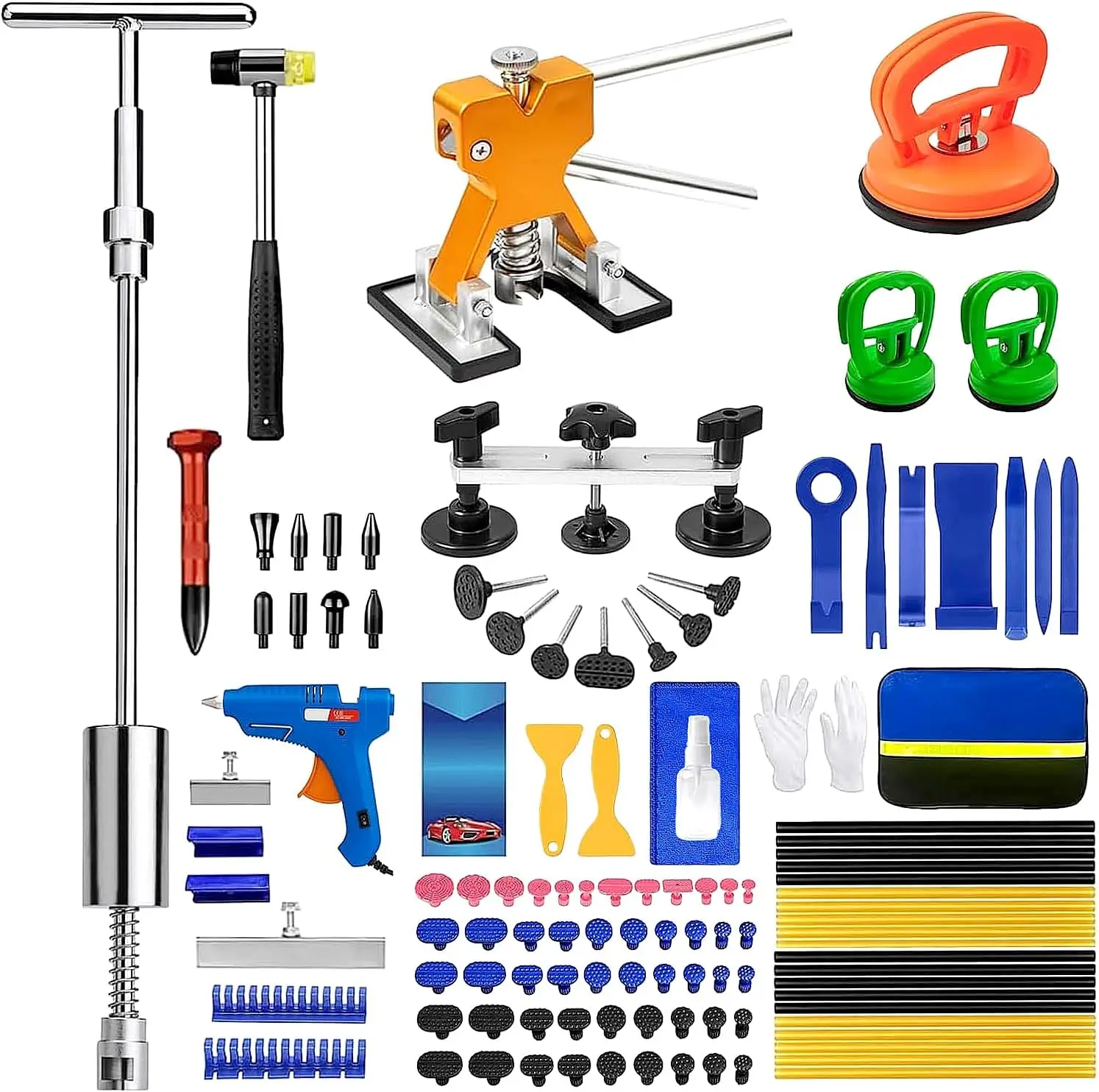 

135pcs Dent Puller Kit Paintless Dent Removal Kit for Dent Repair Car Dent Repair Kit with T-Bar Bridge Puller Golden Lifter Car
