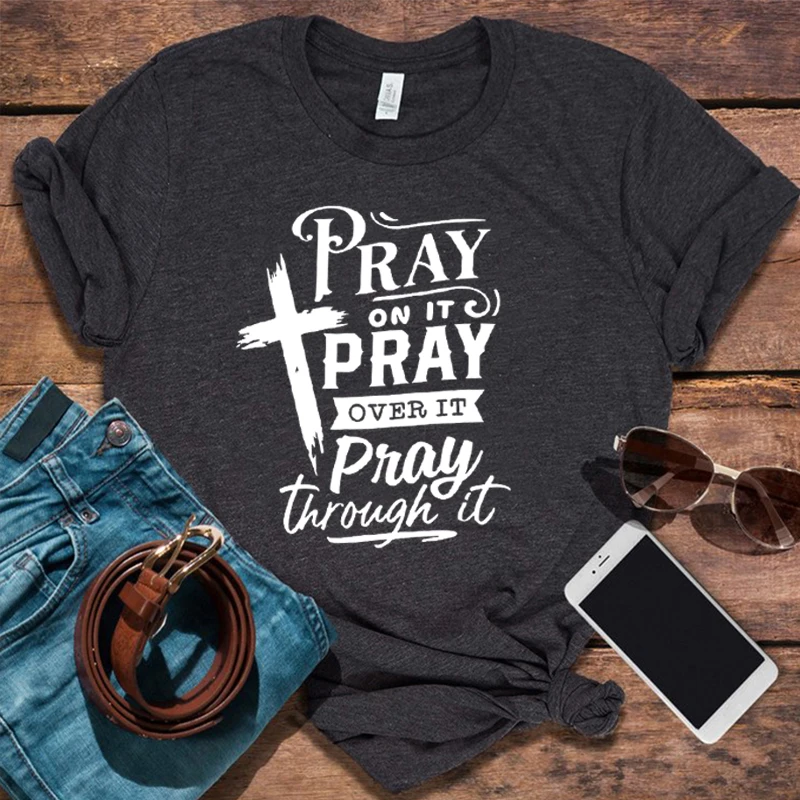 Pray T Shirts Harajuku Prayer Aesthetic Clothes Pray Shirts for Women Christian Cross Bible Tops Vintage Clothes