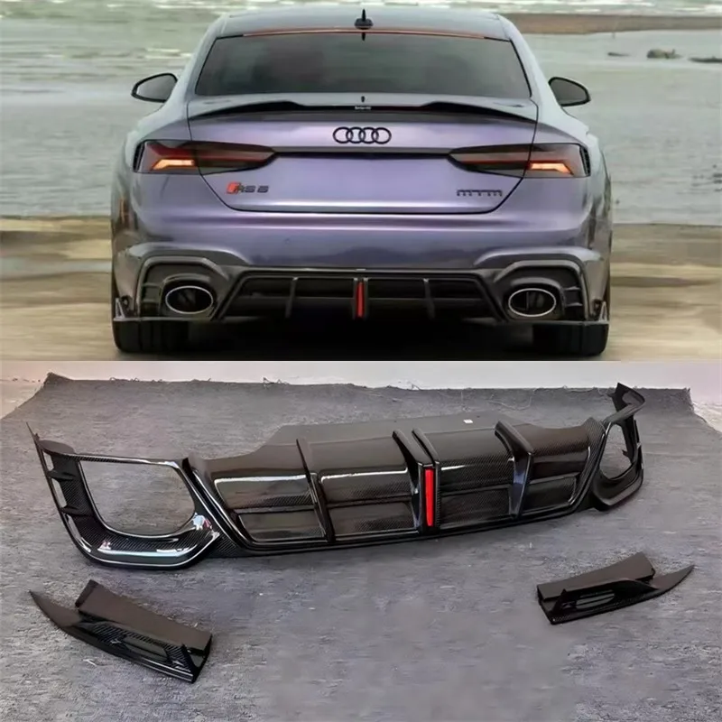 

For Audi A5 S5 RS5 B9.5 2021-2024 Real Carbon Fiber Car Rear Bumper Lip Diffuser Baojiao Splitters Spoiler Body Kit