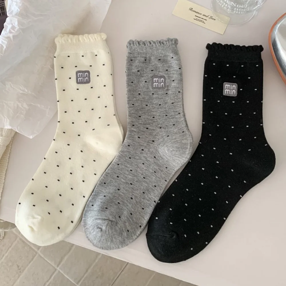 

Fashion Lady Long Socks With Polka Dot Edge Letter Label Casual Autumn Winter Foot Socks For Women Daily Wear