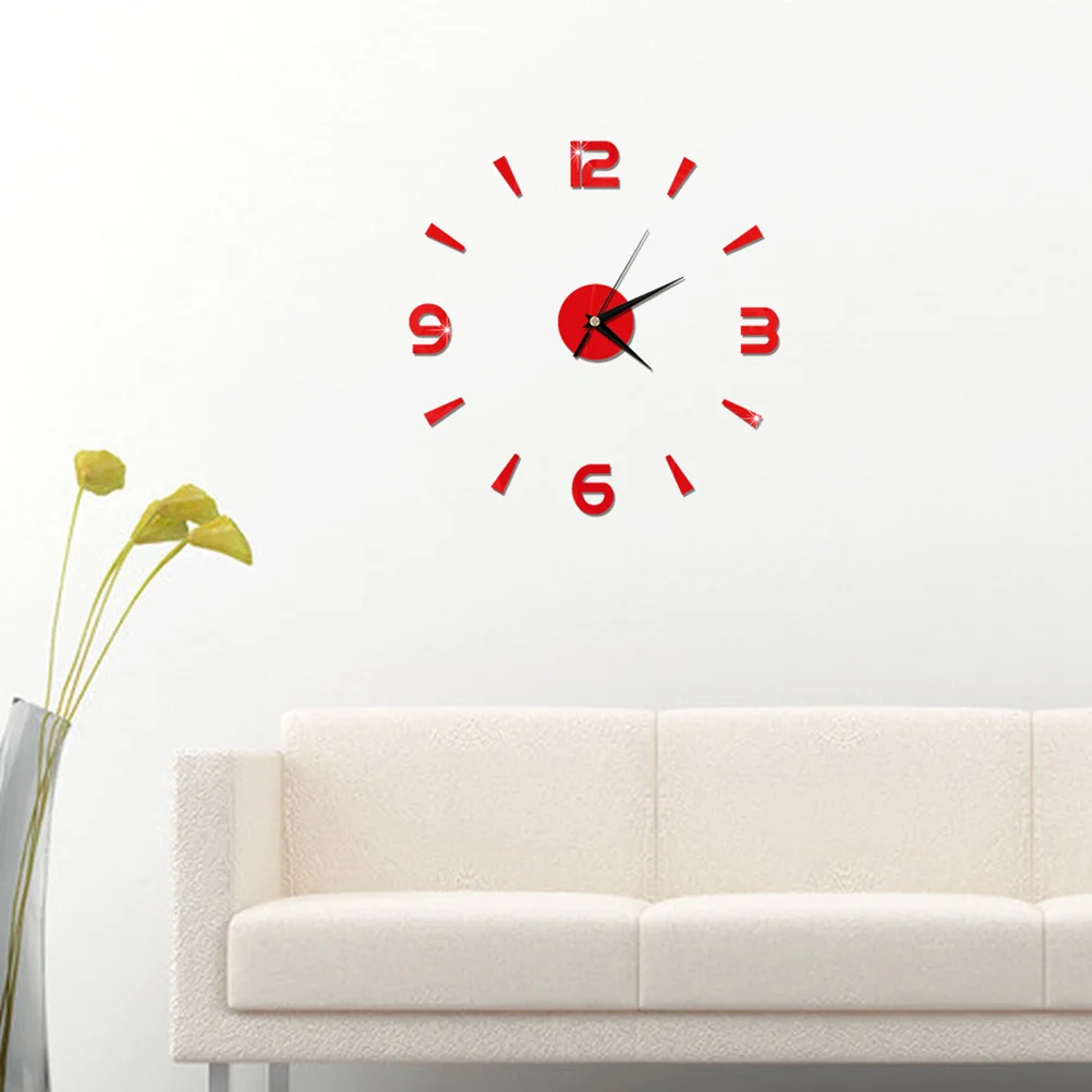Acrylic 3D Diy Wall Clock Modern Arabic Numeral Frameless Clock For Home Living Room Bedroom Decoration Red Mirror