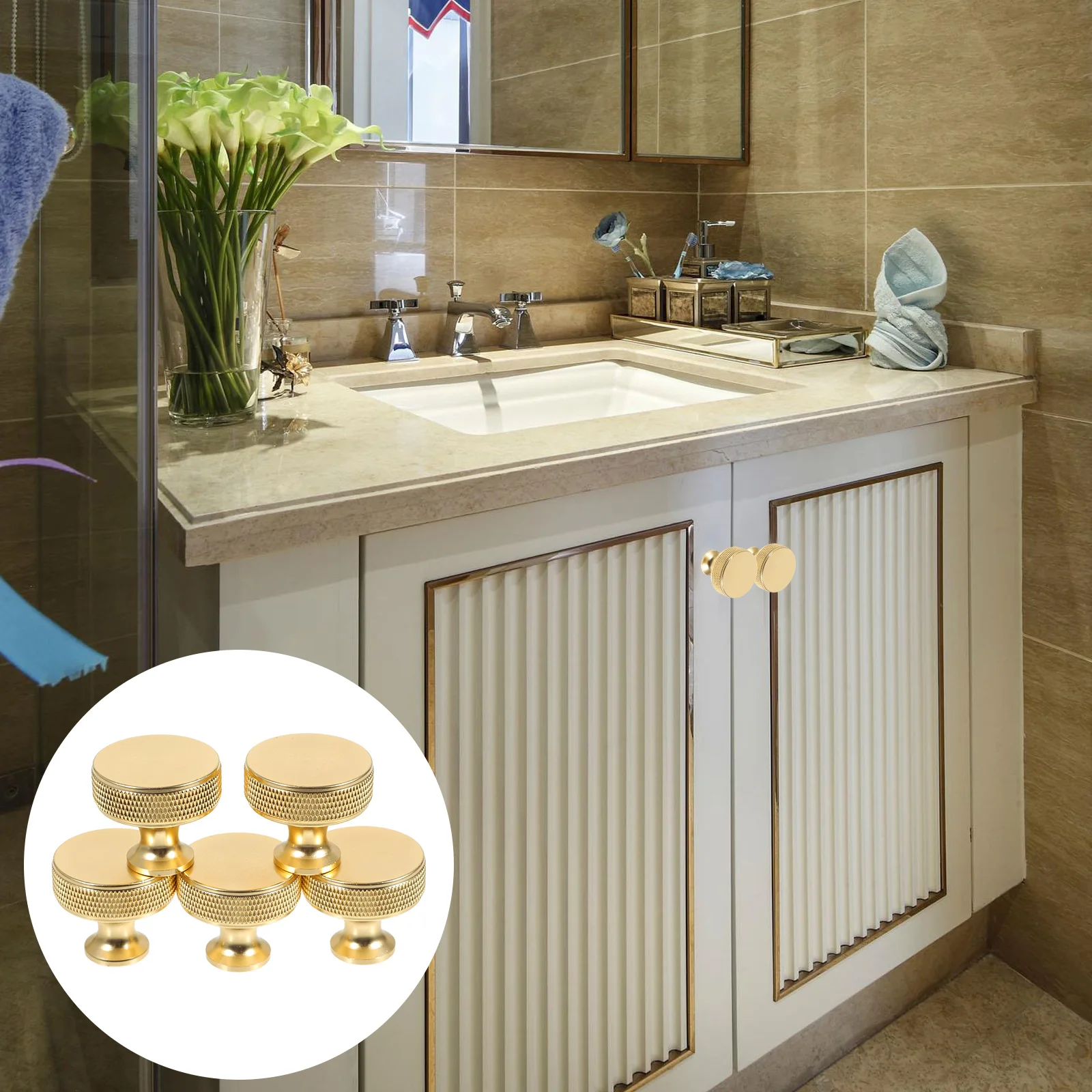 

5Pcs Cabinet Handle Metal Drawer Pulls Modern Round Furniture Pull Handle for Kitchen Bathroom Wardrobe Metal Drawer Pulls