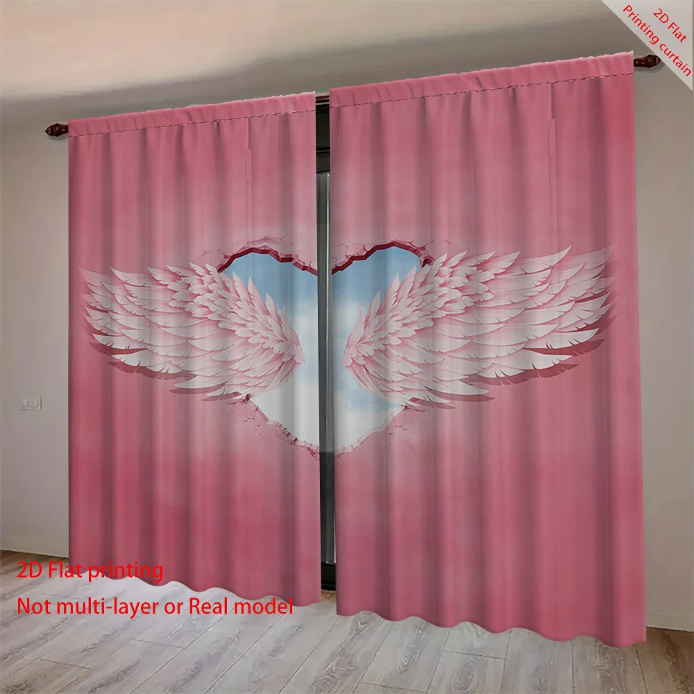 Love Dream Wings Pattern Rod-Operated Curtains for Kids Bedroom Balcony Window Home Decorative Grommet Top Curtain Panels