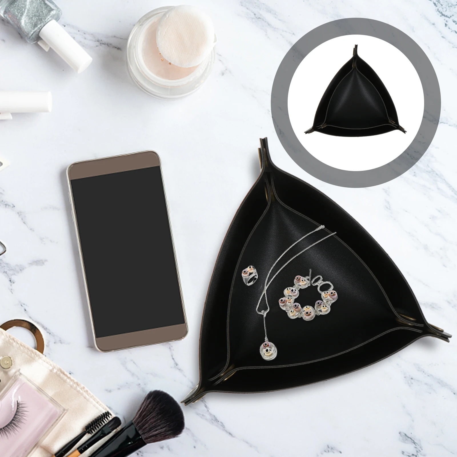 

2pcs PU Storage Tray Thickened Desktop Organizer Collapsible Coin Tray for Keys Jewelry Mobile Phones Household Use