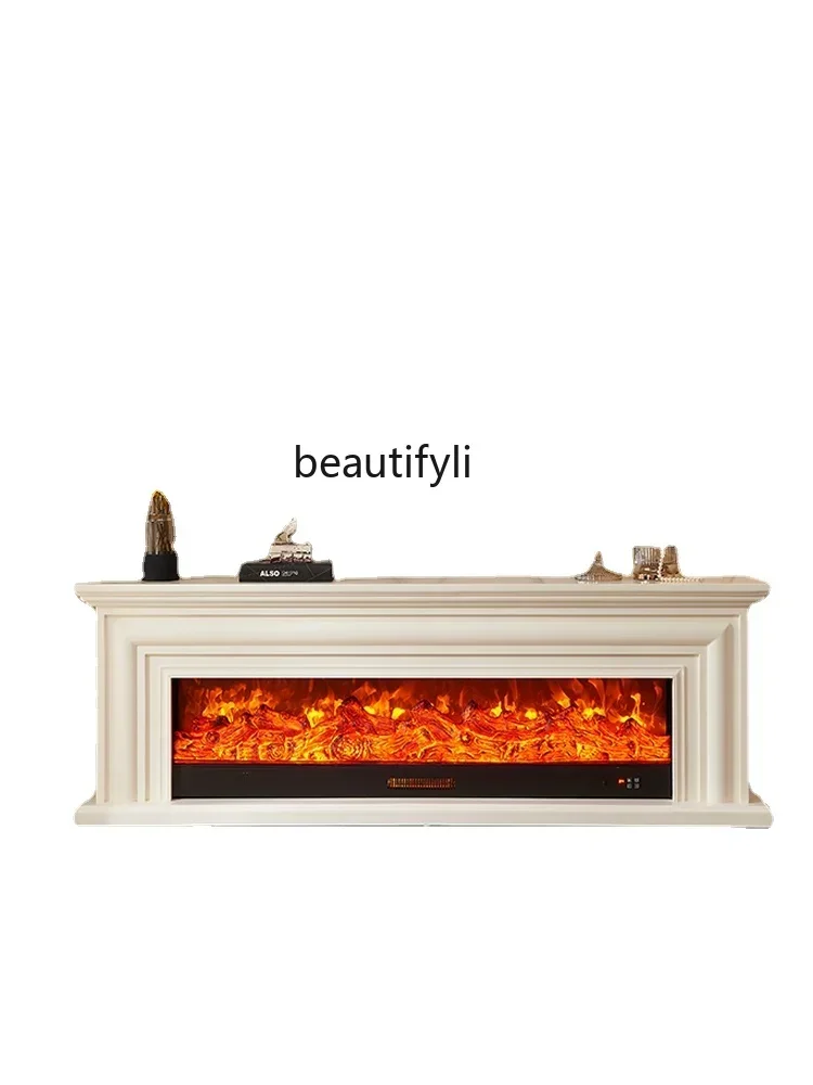 French Simulation Flame Electronic Fireplace Solid Wood Curio Cabinet Home Heating TV Cabinet Living Room Furniture