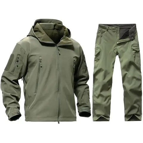 Outdoor Uniforms Tactical Jackets Soft Shell Fleece Work Pants Safari Windproof Men Clothing Camo Combat Hunting Clothes