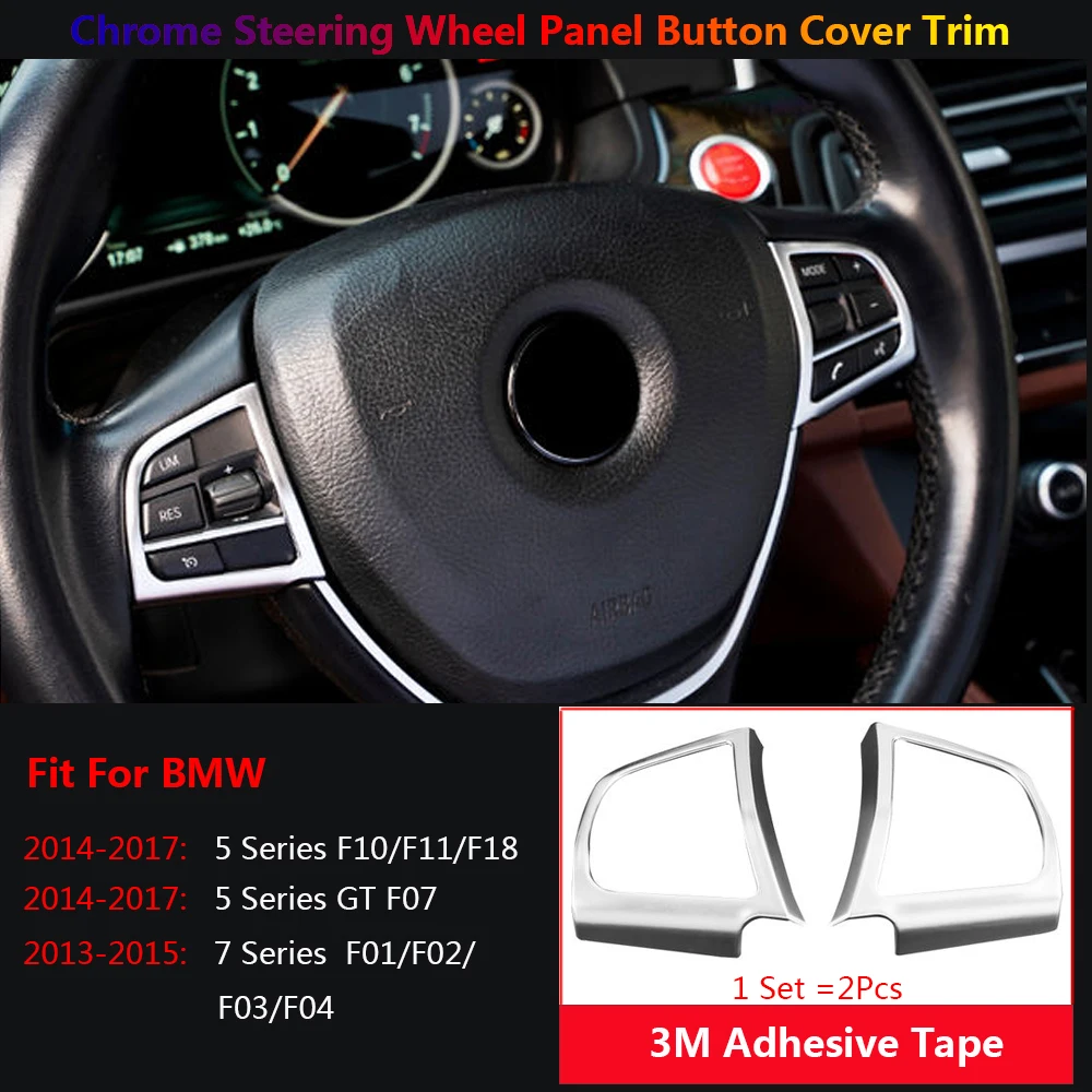 2 x Chrome Car Steering Wheel Switch Button Frame Cover Trims For BMW 5 GT 7 F10 F07 F01 F02 Auto Interior Stickers Accessories