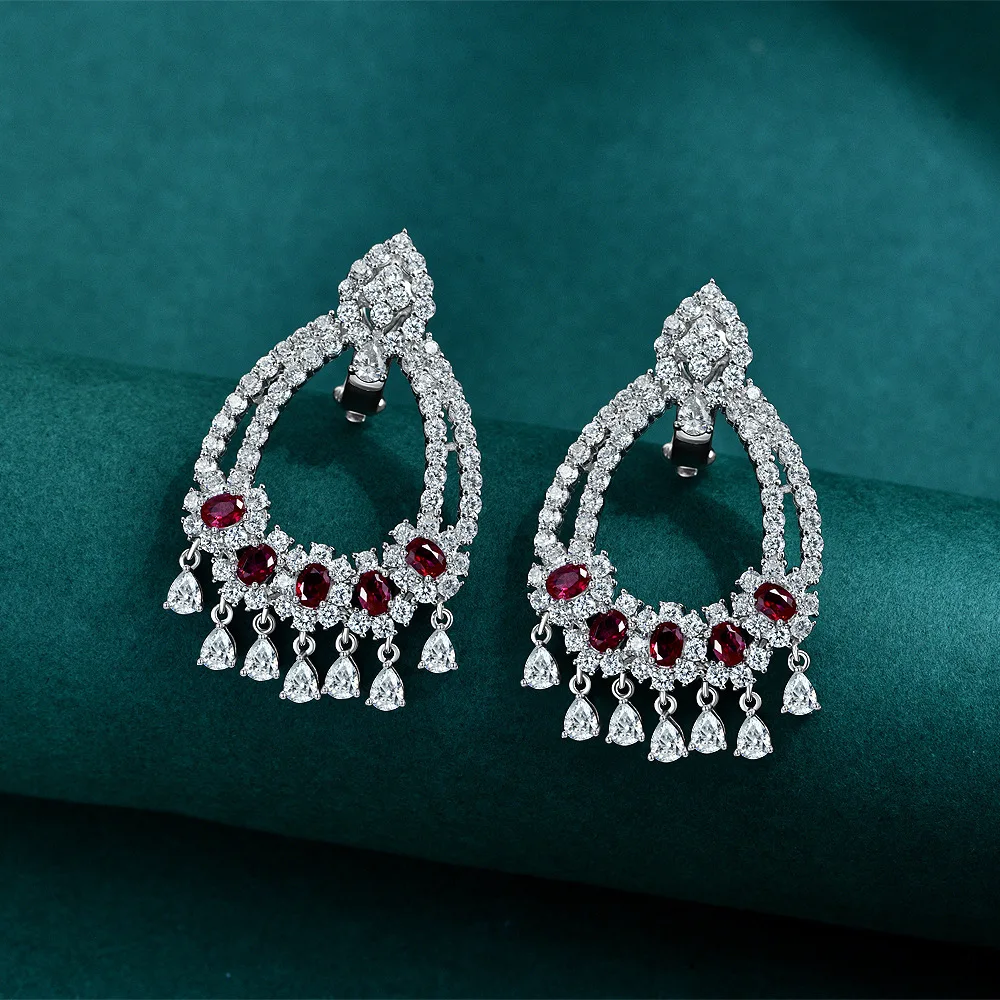 Shipei Jewelry 0.25ct Synthetic Red Treasure Celebrity in Europe and America Luxury Atmosphere High Carbon Diamond Earrings