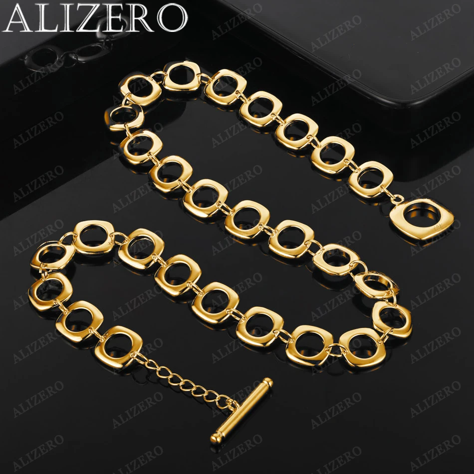 

ALIZERO 18K Gold Square Chain Necklaces 20 Inches Women Man Fine Jewelry Wholesale Personality Trend Luxury Necklace